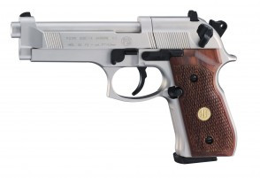 Beretta 92 FS, vernickelt mit Holzgriff, 4.5mm Diabolo Co2