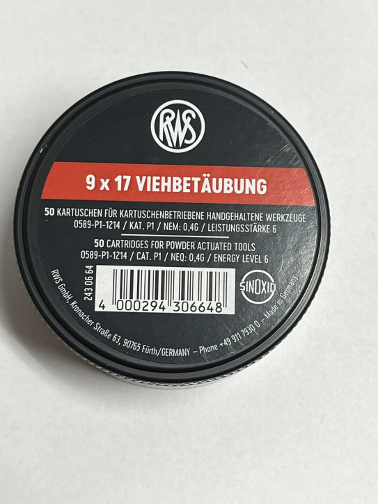 Kartuschen Kaliber 9x17 für Viehbetäubungsapparate Rot