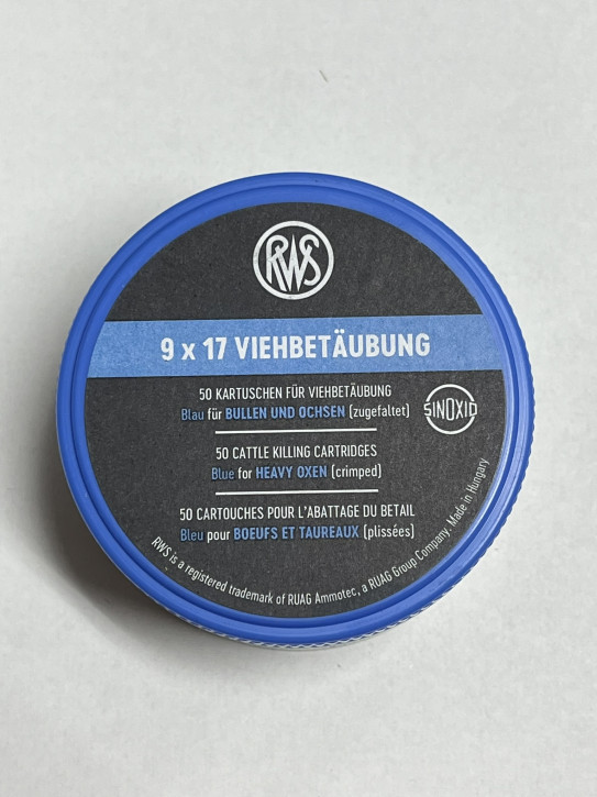Kartuschen Kaliber 9x17 für Viehbetäubungsapparate Blau