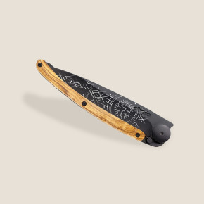 Deejo Taschenmesser 37g Olivenholz / Wikinger Vegvisir