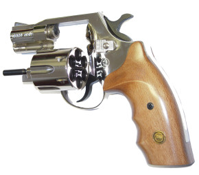 Gasrevolver Geco Modell 890, verchromt mit Holzgriff, 9mm RK