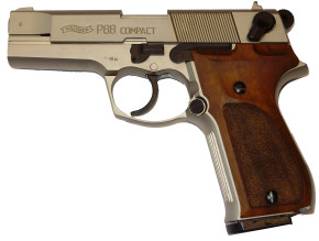 Walther P88 Compact, vernickelt Holzgriff, 9mm P.A.K.