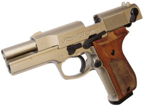 Walther P88 Compact, vernickelt Holzgriff, 9mm P.A.K.