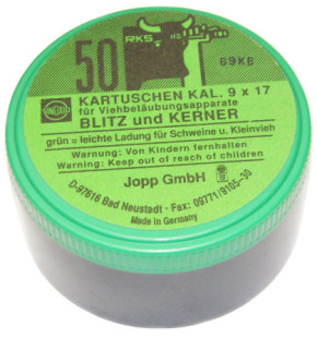 Kartuschen Kaliber 9x17 für Viehbetäubungsapparate Grün