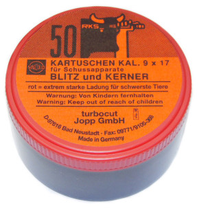 Kartuschen Kaliber 9x17 für Viehbetäubungsapparate Rot