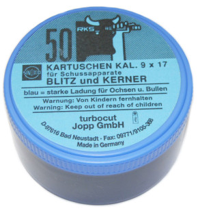 Kartuschen Kaliber 9x17 für Viehbetäubungsapparate Blau