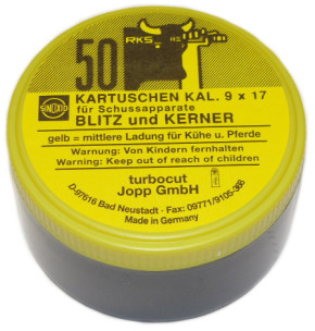 Kartuschen Kaliber 9x17 für Viehbetäubungsapparate Gelb