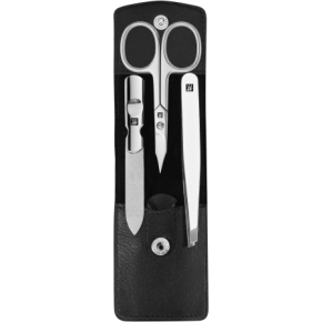 Maniküre Pediküre Set 3tlg. mit Kombi-Nagelschere, Leder, schwarz