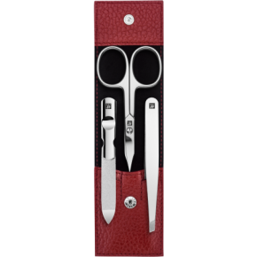 Maniküre Pediküre Set 3tlg. mit Kombinagelschere, Leder, Rot