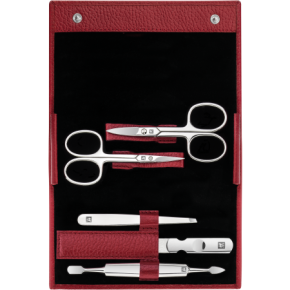Maniküre Pediküre Set 5tlg. mit Nagelschere, Leder, Rot