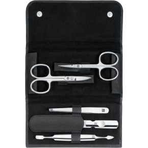 Maniküre Pediküre Set 5tlg. mit Nagelschere, Leder, schwarz
